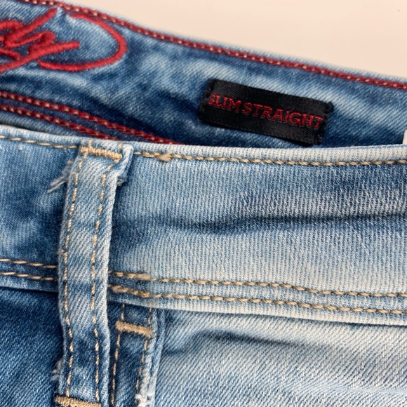 Y2K High Rise Jeans Ed Hardy Jeans with Patches Slim Straight High Rise - Picture 3 of 17